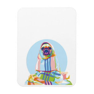 Cute Pug Dog Colourful In Blanket Magnet