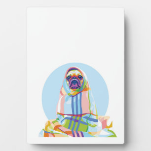 Cute Pug Dog Colourful In Blanket Plaque