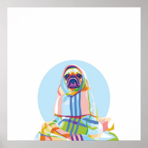 Cute Pug Dog Colourful In Blanket Poster