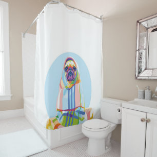 Cute Pug Dog Colourful In Blanket Shower Curtain