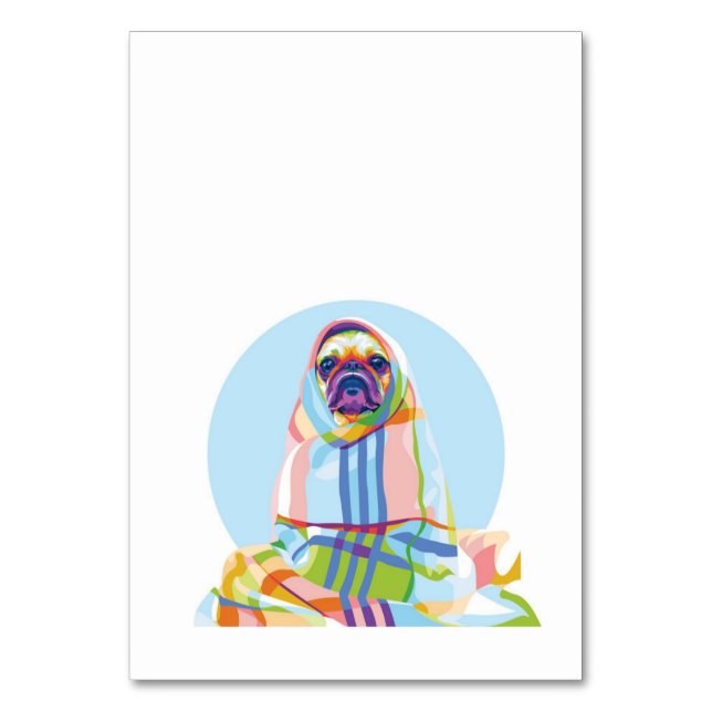 Cute Pug Dog Colourful In Blanket Table Number (Front)