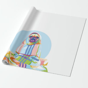 Cute Pug Dog Colourful In Blanket Wrapping Paper