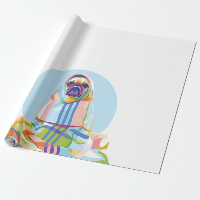 Cute Pug Dog Colourful In Blanket Wrapping Paper (Unrolled)