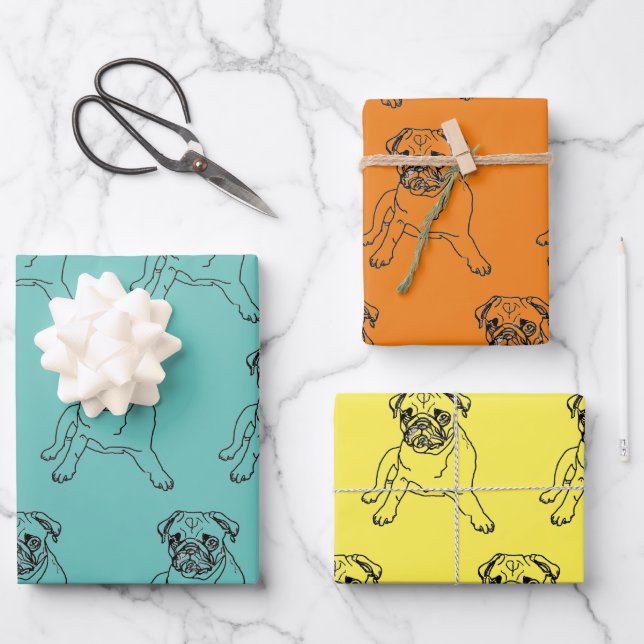 Cute Pug Dog Drawing Girft Wrap Wrapping Paper  (Front)