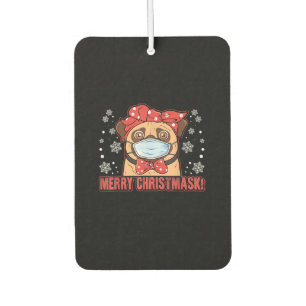 Cute Pug Dog Face Mask Merry Christmas Car Air Freshener