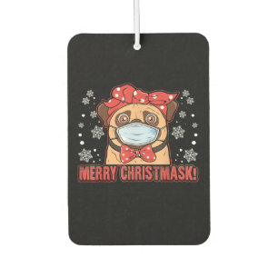 Cute Pug Dog Face Mask Merry Christmas Car Air Freshener