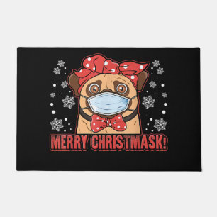 Cute Pug Dog Face Mask Merry Christmas Doormat