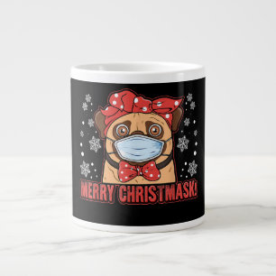 Cute Pug Dog Face Mask Merry Christmas Large Coffee Mug