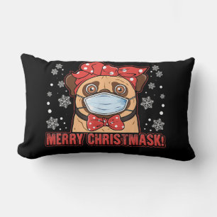 Cute Pug Dog Face Mask Merry Christmas Lumbar Cushion
