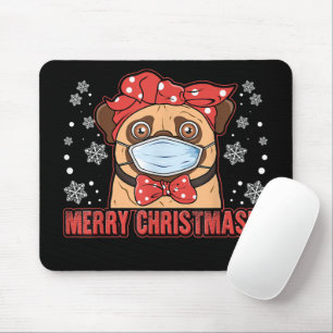 Cute Pug Dog Face Mask Merry Christmas Mouse Pad