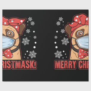 Cute Pug Dog Face Mask Merry Christmas Wrapping Paper