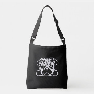 Cute Pug Dog Face Sketch Pug Lovers Crossbody Bag