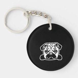 Cute Pug Dog Face Sketch Pug Lovers Key Ring