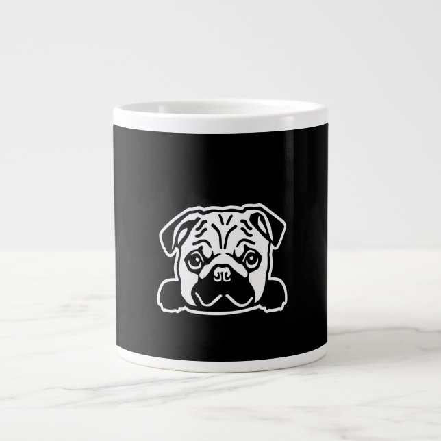 Cute Pug Dog Face Sketch | Pug Lovers Large Coffee Mug (Front)