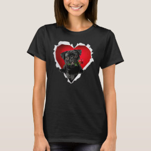 Cute Pug Dog Heart Pocket Rose Valentine's Day T-Shirt