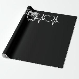 Cute Pug Dog Heartbeat Love Pug Dog Wrapping Paper
