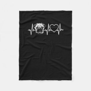 Cute Pug Dog Heartbeat Lovely Pug Dog Fleece Blanket
