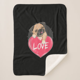Cute Pug Dog Hearts Pug Valentine's Gift Sherpa Blanket