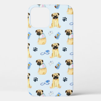 Cute Pug Dog I Love Mum Blue iPhone 12 Case