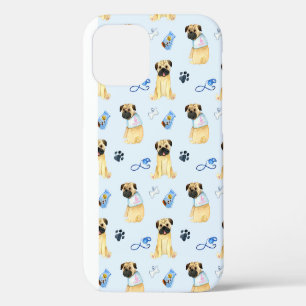 Cute Pug Dog I Love Mum Blue iPhone 12 Case
