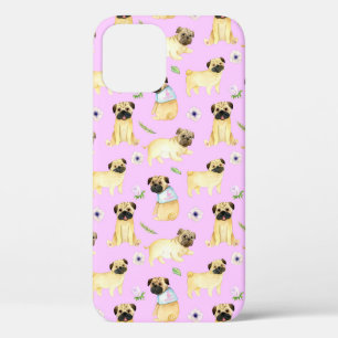 Cute Pug Dog I Love Mum Pink  iPhone 12 Case