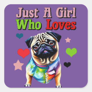 Cute Pug Dog in a Colourful Jacket  Square Sticker