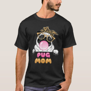 Cute Pug Dog Leopard Bandanna Glasses Bubble Gum M T-Shirt