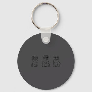 Cute Pug Dog Line Art  Key Ring