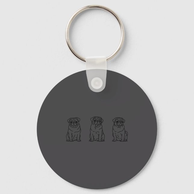 Cute Pug Dog Line Art  Key Ring (Front)