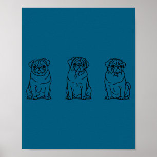 Cute Pug Dog Line Art Poster