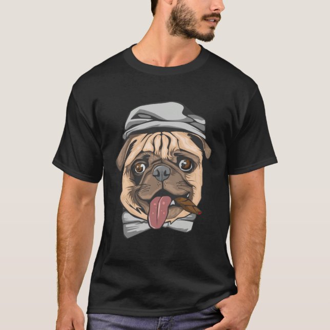 Cute Pug Dog Mafia Dog T-Shirt (Front)