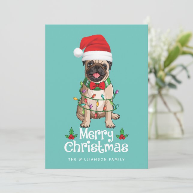 Cute Pug Dog Merry Christmas Card (Standing Front)