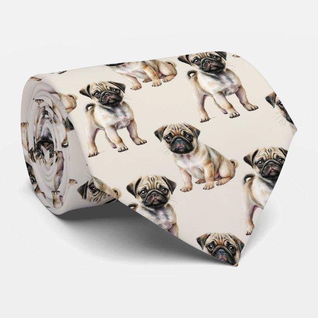 Cute Pug Dog Pattern Tie (Rolled)
