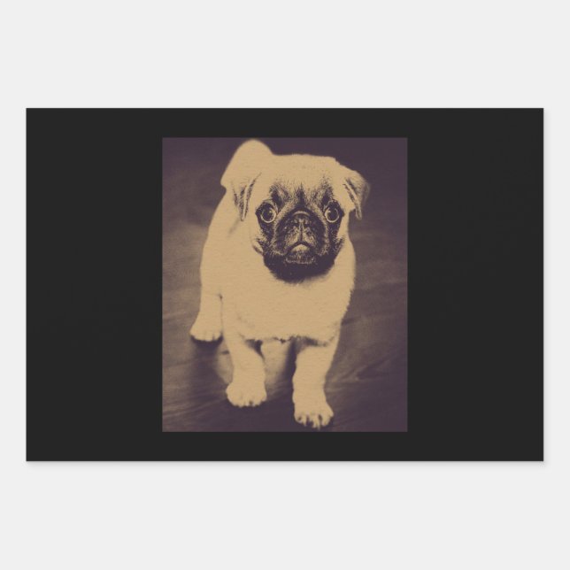 Cute Pug Dog Portrait Wrapping Paper Sheet (Front)