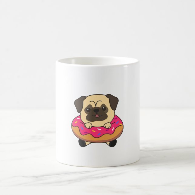 Cute Pug Dog Puppy Dogs Loaf Of Doughnut Pink Coffee Mug (Center)