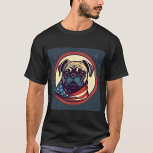 Cute Pug Dog Red White Blue Patriotic American Fla T-Shirt