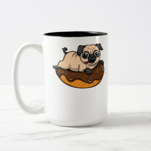 Cute Pug Dog Riding Doughnut Funny Pet Two-Tone Coffee Mug