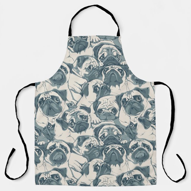 Cute Pug Dog Seamless Pattern Apron (Front)
