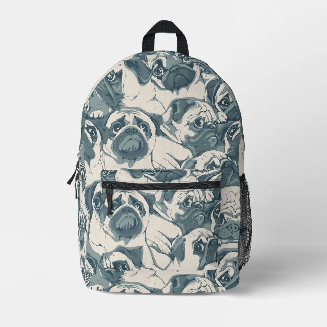 Cute Pug Dog Seamless Pattern Printed Backpack (Front)
