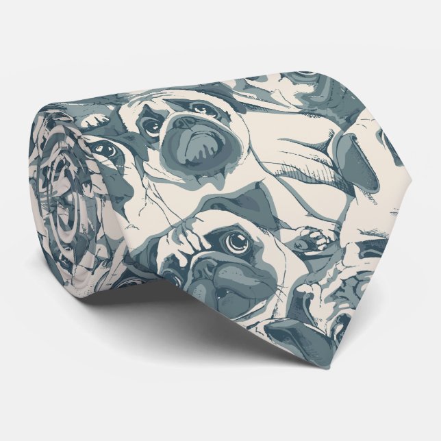 Cute Pug Dog Seamless Pattern Tie (Rolled)
