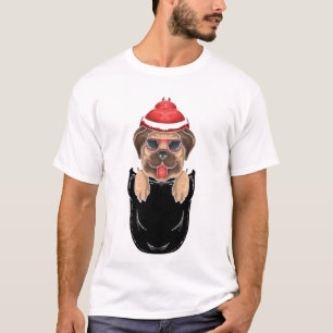 Cute Pug Dog Sits in Pocket Men T-Shirt