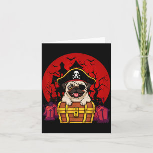 Cute Pug Dog Skull Pirate Captain Easy Halloween Card