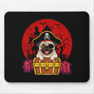 Cute Pug Dog Skull Pirate Captain Easy Halloween Mouse Pad