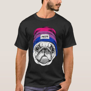 Cute Pug Dog Wearing Bisexual Rainbow Pride Hat T-Shirt