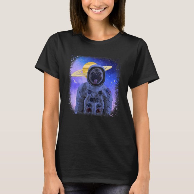 Cute Pug Dog With Astronaut Helmet Galaxy Outer Sp T-Shirt (Front)