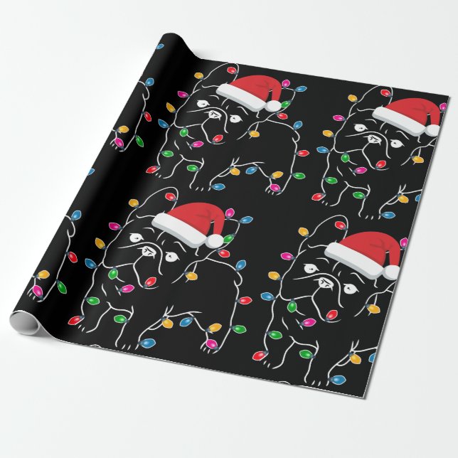 Cute Pug Dog With Christmas Light  Wrapping Paper (Unrolled)