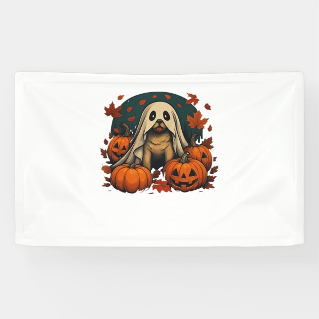 Cute Pug Dog With Pumpkins Fall Halloween Classic  Banner (Horizontal)