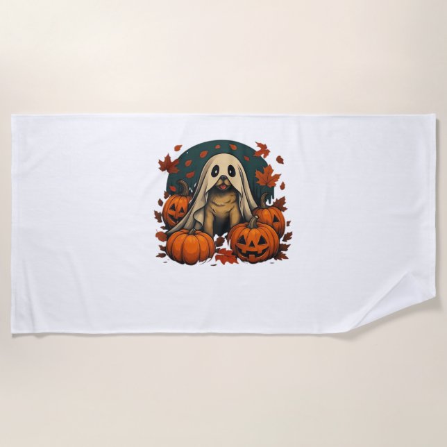 Cute Pug Dog With Pumpkins Fall Halloween Classic  Beach Towel (Front)