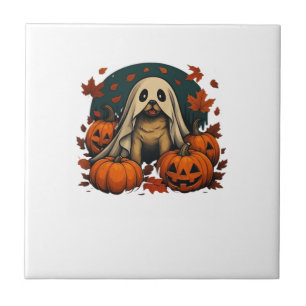 Cute Pug Dog With Pumpkins Fall Halloween Classic Ceramic Tile