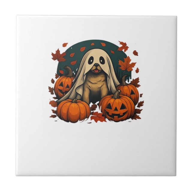 Cute Pug Dog With Pumpkins Fall Halloween Classic  Ceramic Tile (Front)